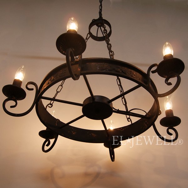 アンティーク調アイアンシャンデリア 6灯 ラストブラック(φ680×H630mm