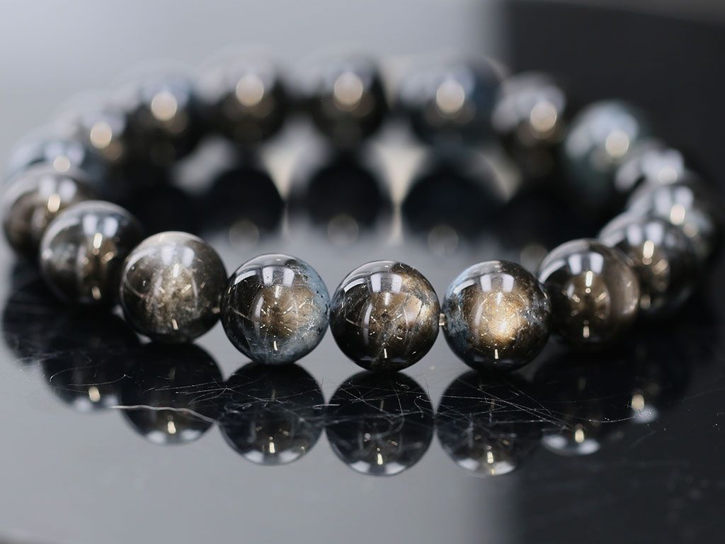 ブラックスター アクアマリン ブレスレット 12mm玉 No.65 （鑑別書付