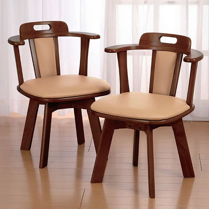 天然木肘付き回転ダイニングチェア 2脚組｜ファミリー・ライフ公式通販