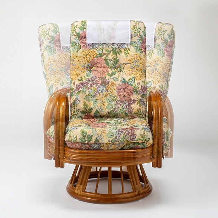 天然籐 リクライニングハイバック回転座椅子 サイドポケット付き ハイ