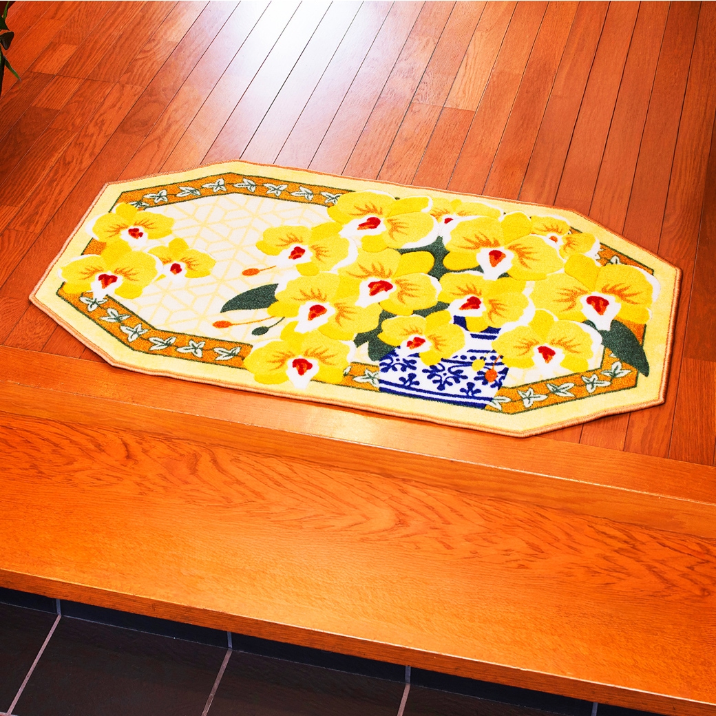 幸福の黄色い胡蝶蘭 八角玄関マット レギュラー 50×80cm｜ファミリー