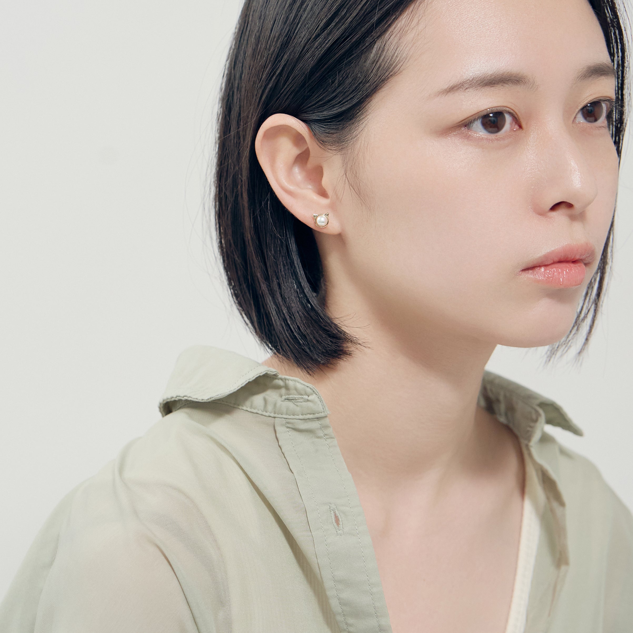 K10YG アコヤパール 猫 スタッドピアス- me.（エムイードット）