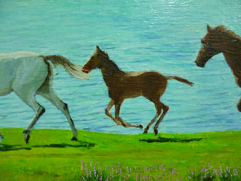 東条会員の馬たちの駆ける風景油彩画F6 ｜ 東京新宿のメッツ絵画教室