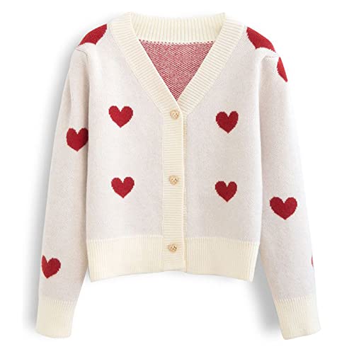 CHICWISH Women Heart Cropped Sweater Cardigan Button V Neck Cute