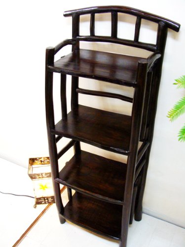 Amazon｜アジアン家具 バリ家具 ♪AR 原木ナチュラル4段ラック（M