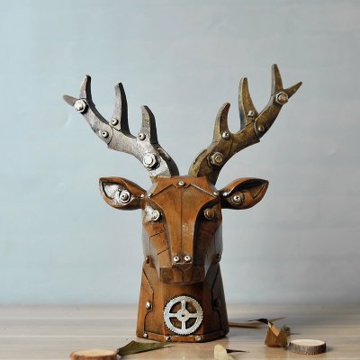 Amazon.co.jp: 【Woliwowa】 置物 アンティーク調 ロボット風 鹿の 頭