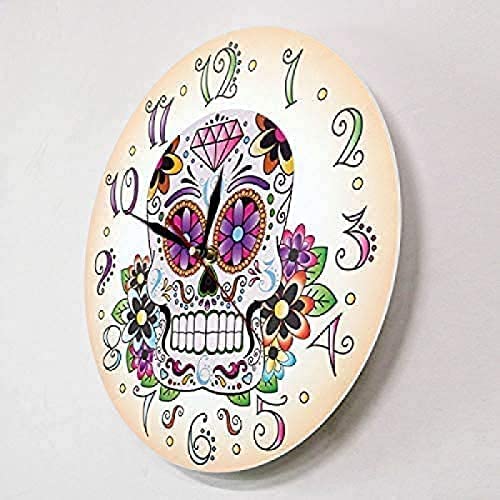 Amazon.co.jp: 死んだメキシコの花の頭蓋骨の壁時計の日壁時計ディアデ