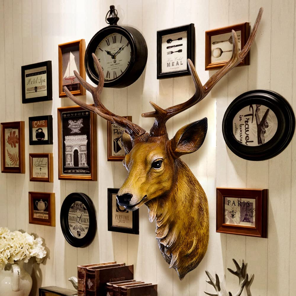 Amazon.co.jp: 壁の彫刻装飾 壁-彫刻鹿の頭の壁の装飾、ウォール