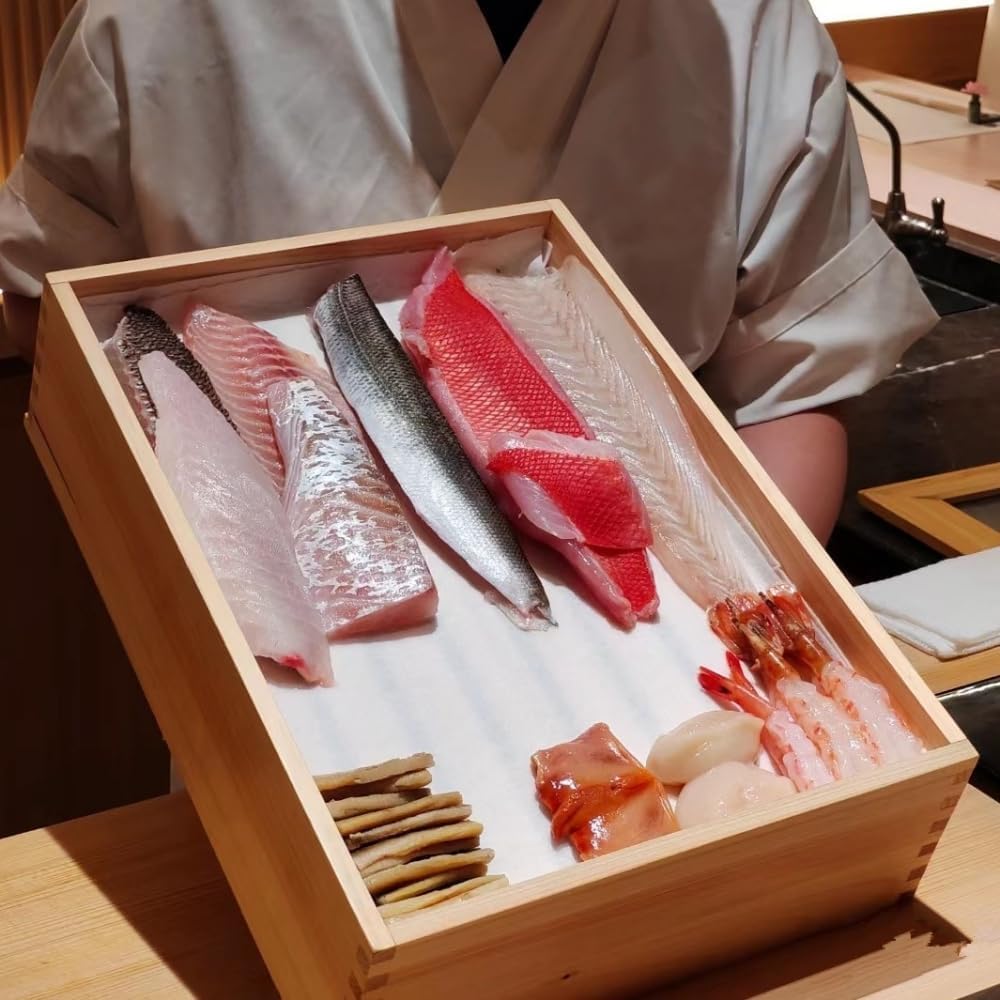 Amazon.co.jp: huaCCG 木製 ネタ箱 目皿・アクリル蓋付 寿司 刺身 保存