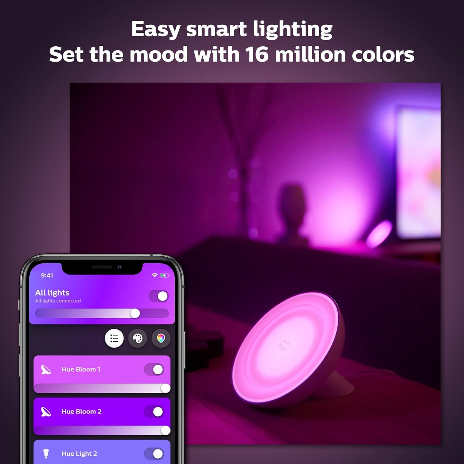 Amazon | Philips Hue Bloomスマートテーブルランプ、ホワイト