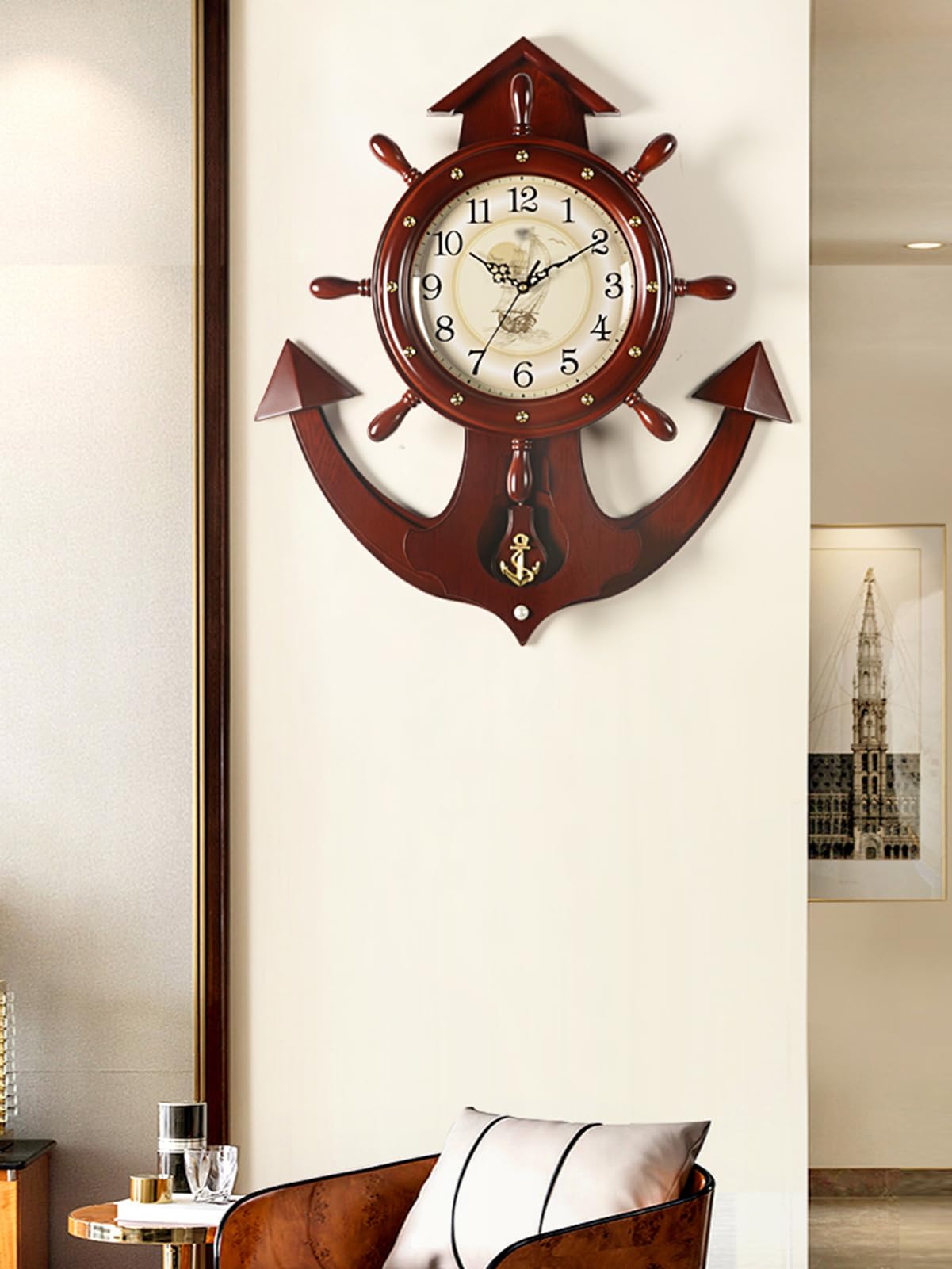 Amazon｜地中海スタイルの木製ボート舵壁掛け時計 25インチ アンカー