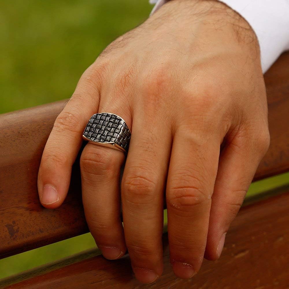 mysilverworld Solid 925 Sterling Silver Mesh Design Men's Ring