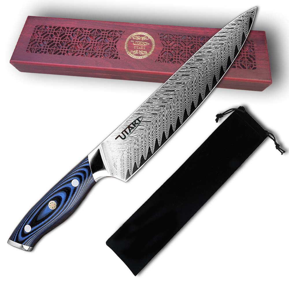 Amazon | Utaki 牛刀 包丁 ダマスカス 67層 V金10号鋼 200mm 三徳包丁