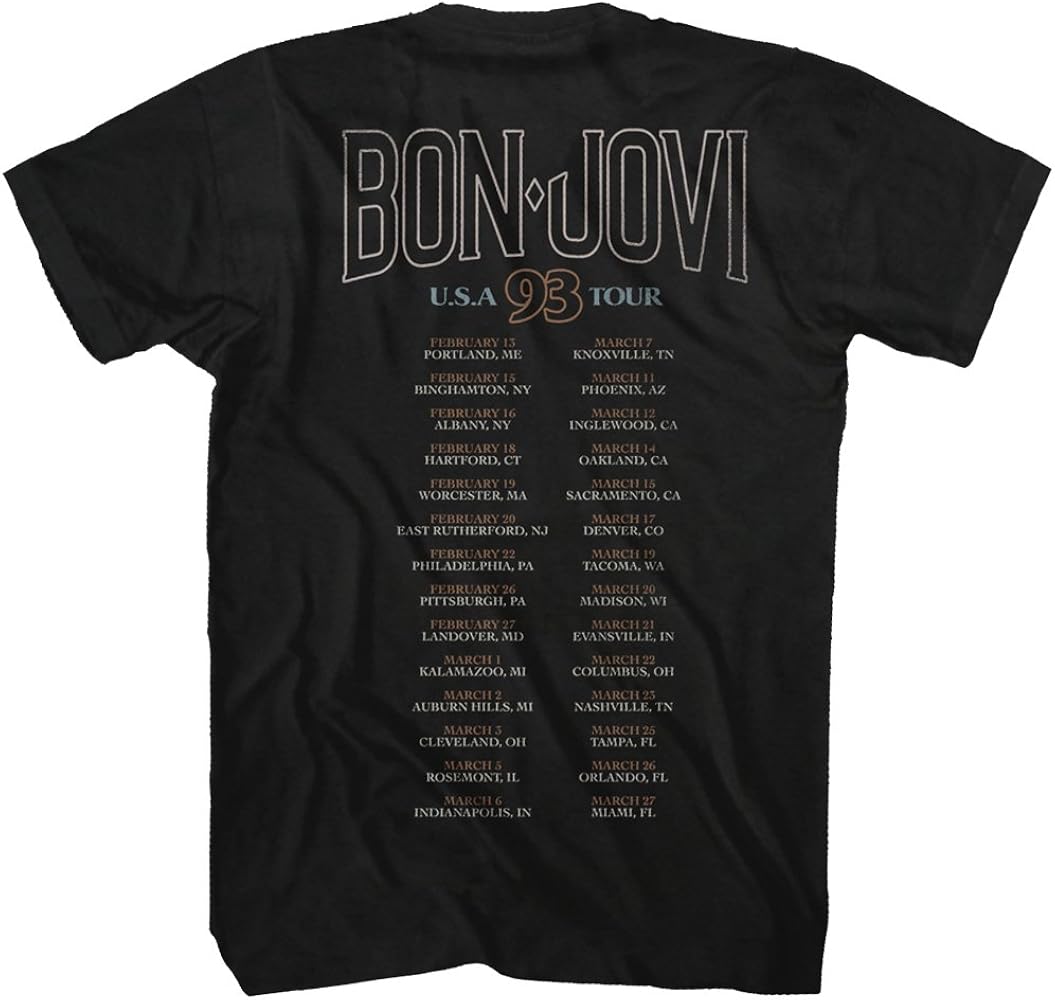 Amazon.com: American Classics Bon Jovi 93 Tour Adult T-Shirt Black