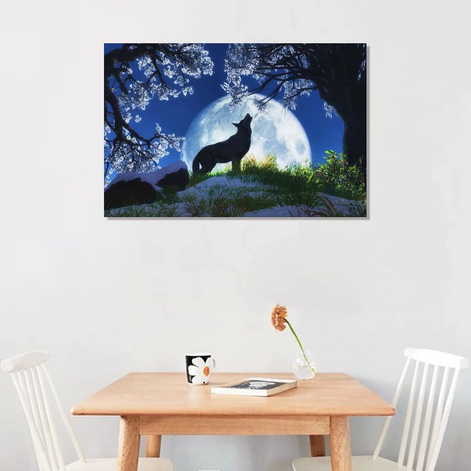 Amazon.co.jp: 絵画 満月の狼の遠吠えインテリア 絵画 動植物の自然
