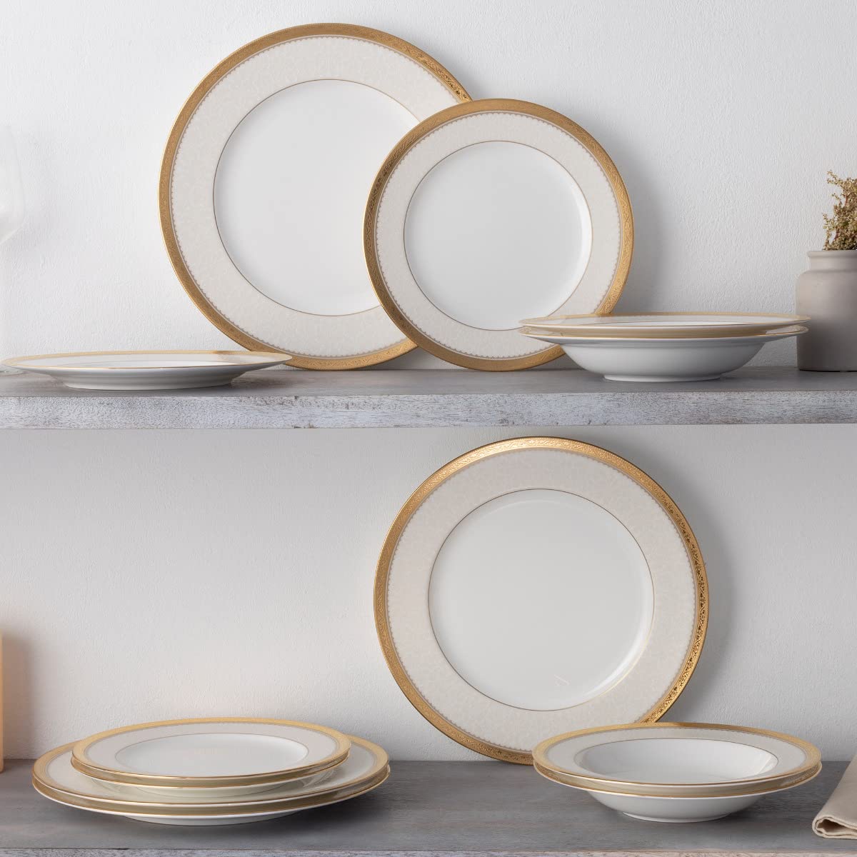 Amazon.com | Noritake Odessa Gold 12-Piece Dinnerware Set, Service