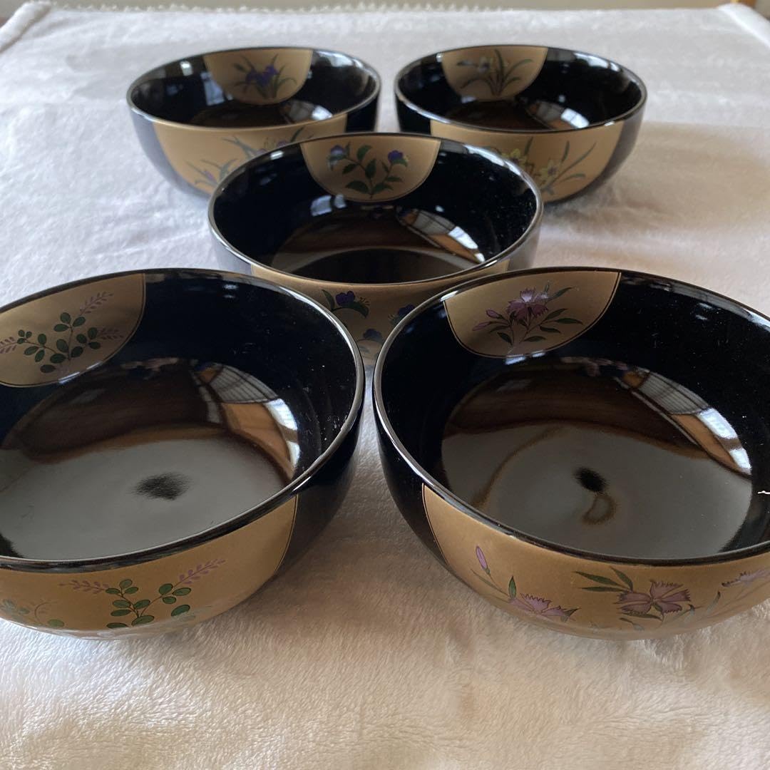 Amazon | 有田焼 慶斎 天目五草花多用碗揃 どんぶり 和食器 黒 花柄 5