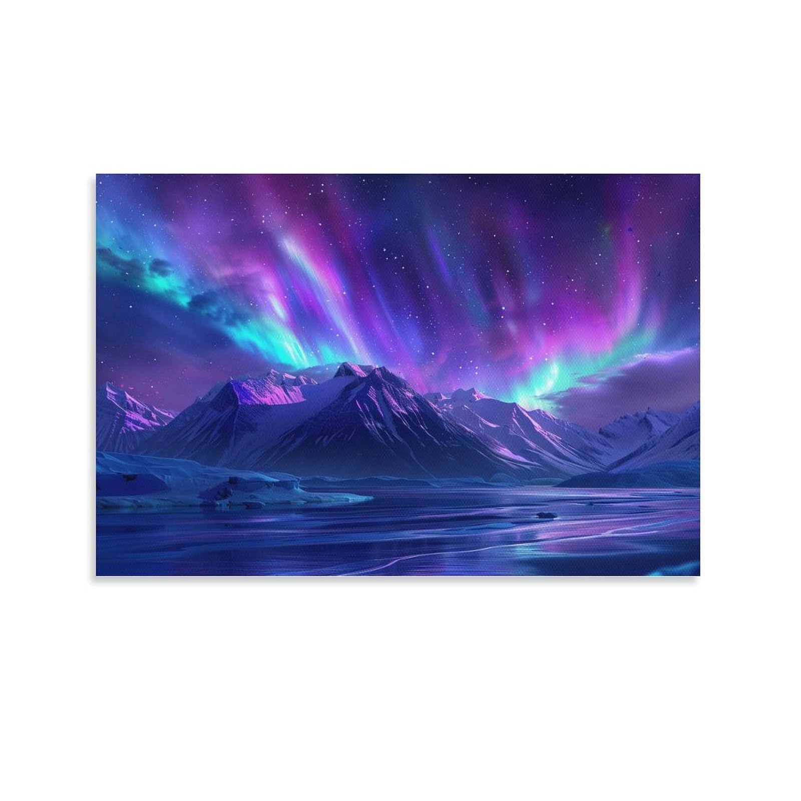 Amazon.co.jp: 絵画 氷河、雪山、オーロラの星空 アートパネル