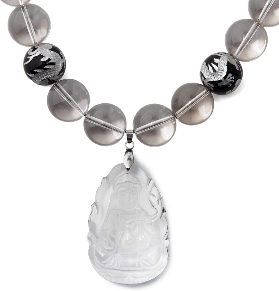 Amazon | [石輝] 4A天然石 仏ペンダント付き水晶16mm銀彫り五本爪