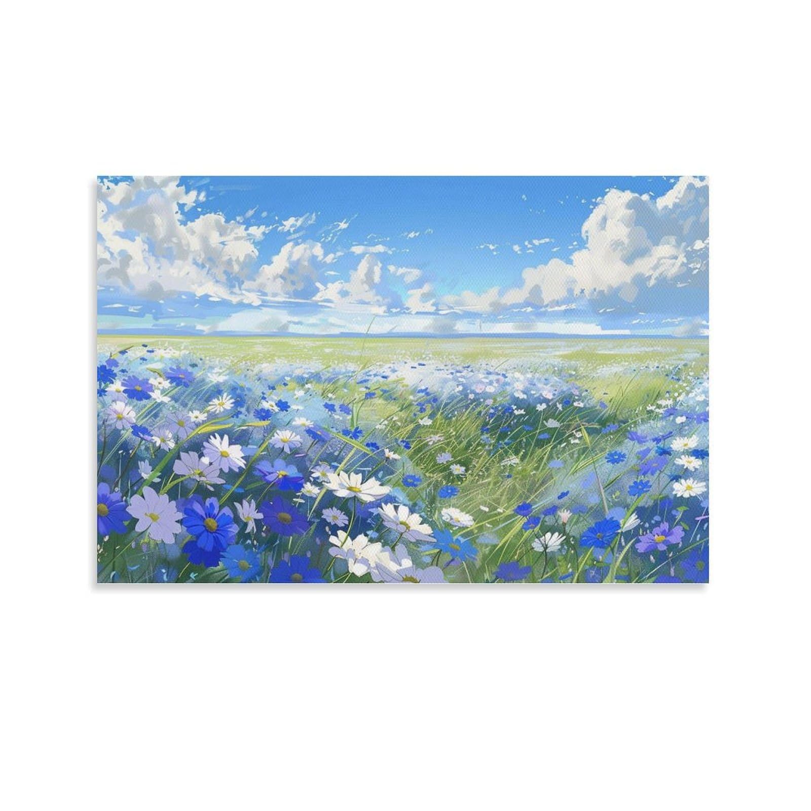 Amazon.co.jp: 絵画 青空の下の青い花畑 アートパネル ポスター 魅力的