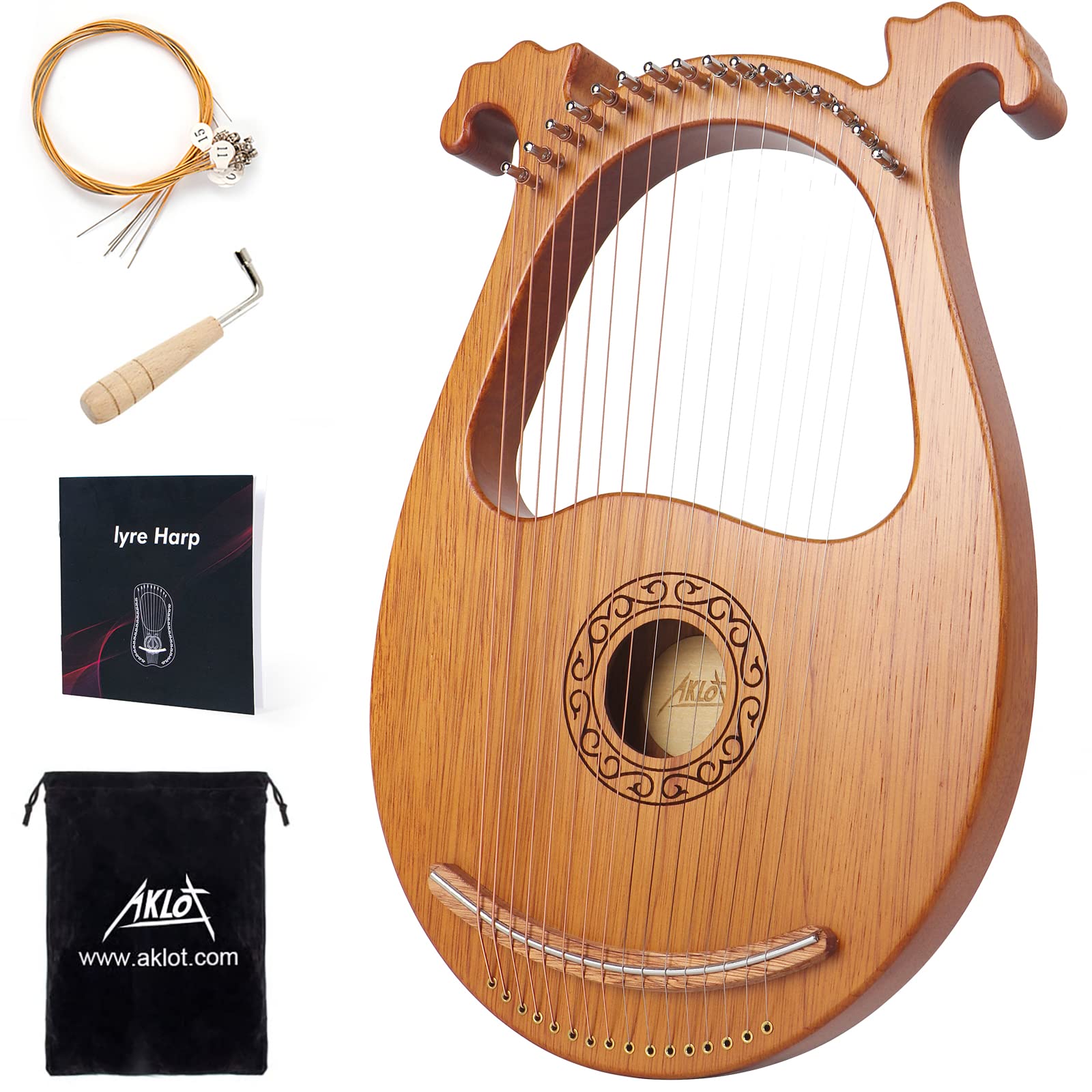 AKLOT 16 String Lyre Harp Deer Smile lyras Harps Mahogany Body and
