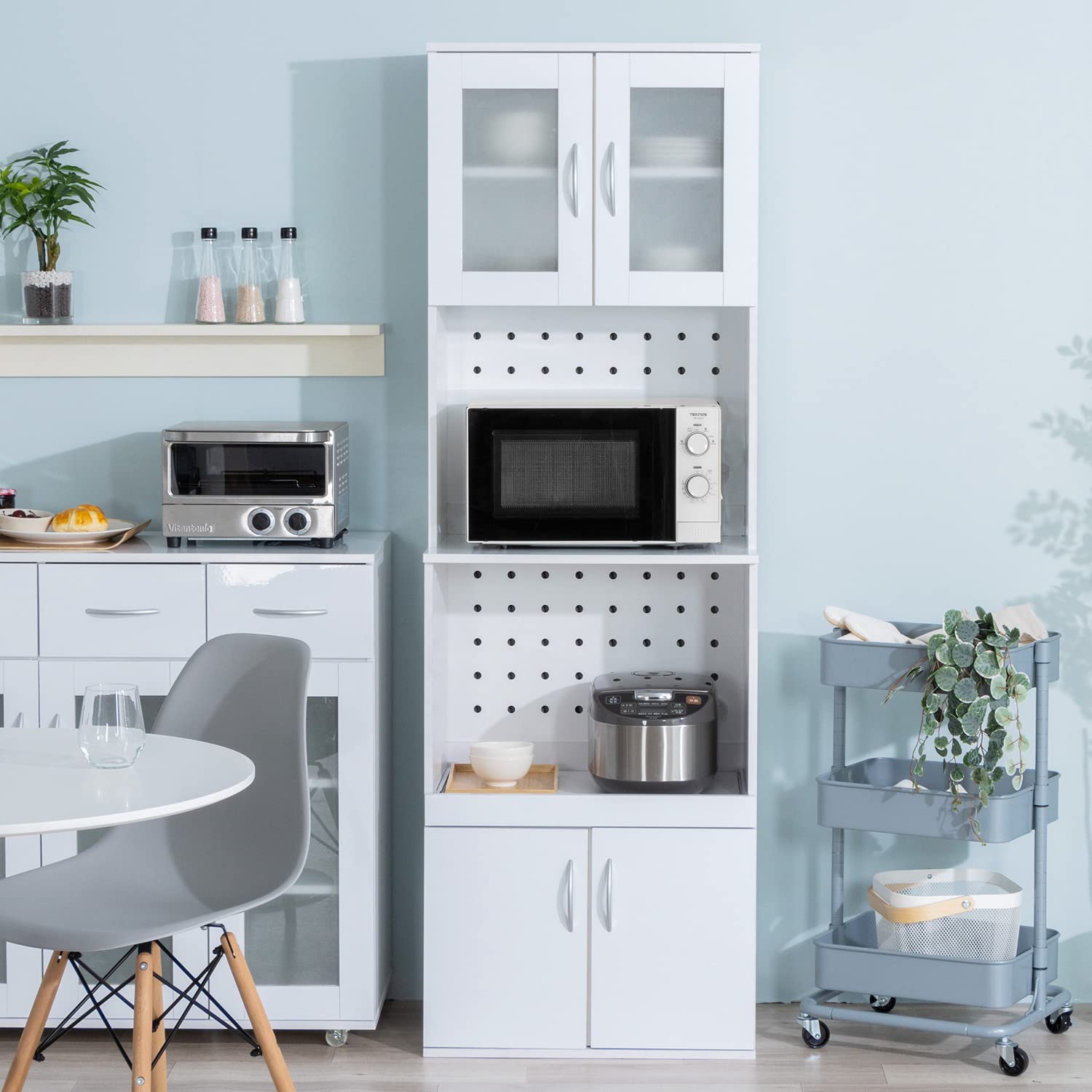 Amazon｜食器棚 電子レンジ台 キッチン収納 カップボード キッチン