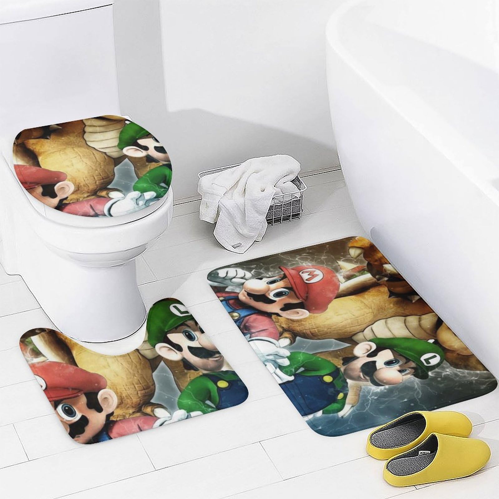 Amazon｜マリオシャワーカーテン4点セット バスルームラグ トイレU型