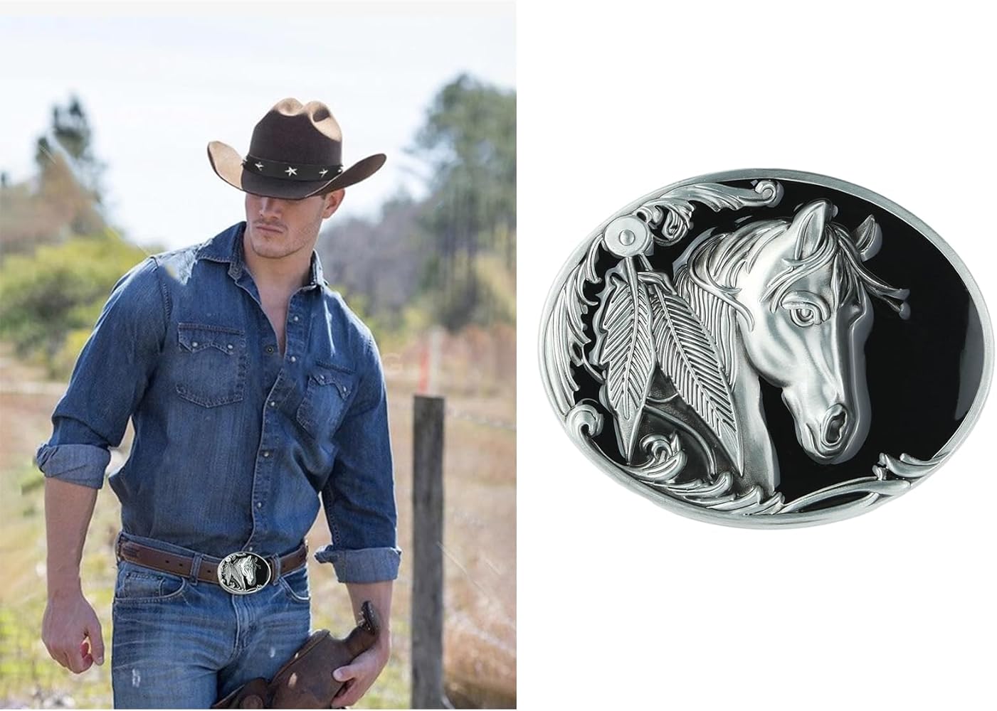 Amazon | WBANGIAO ウエスタン彫刻ベルトバックル シルバーカラー 馬の