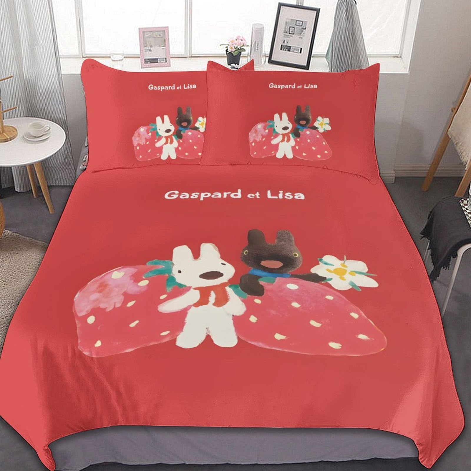Amazon｜リサとガスパール いちご 布団カバー 3点セット シングル
