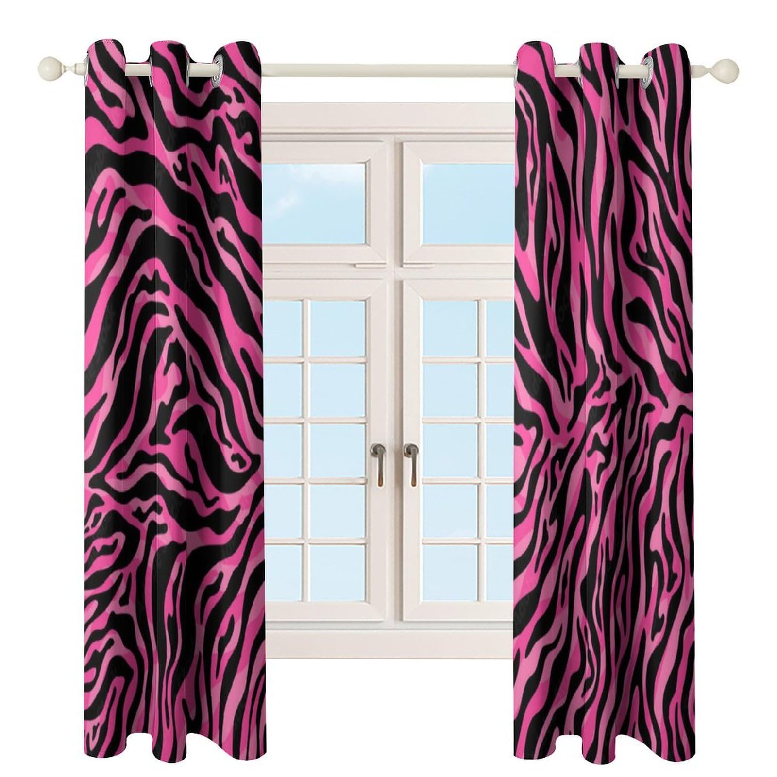 Amazon｜カーテン ピンク ゼブラ 縞馬柄 シマウマ柄 【ポリエステル