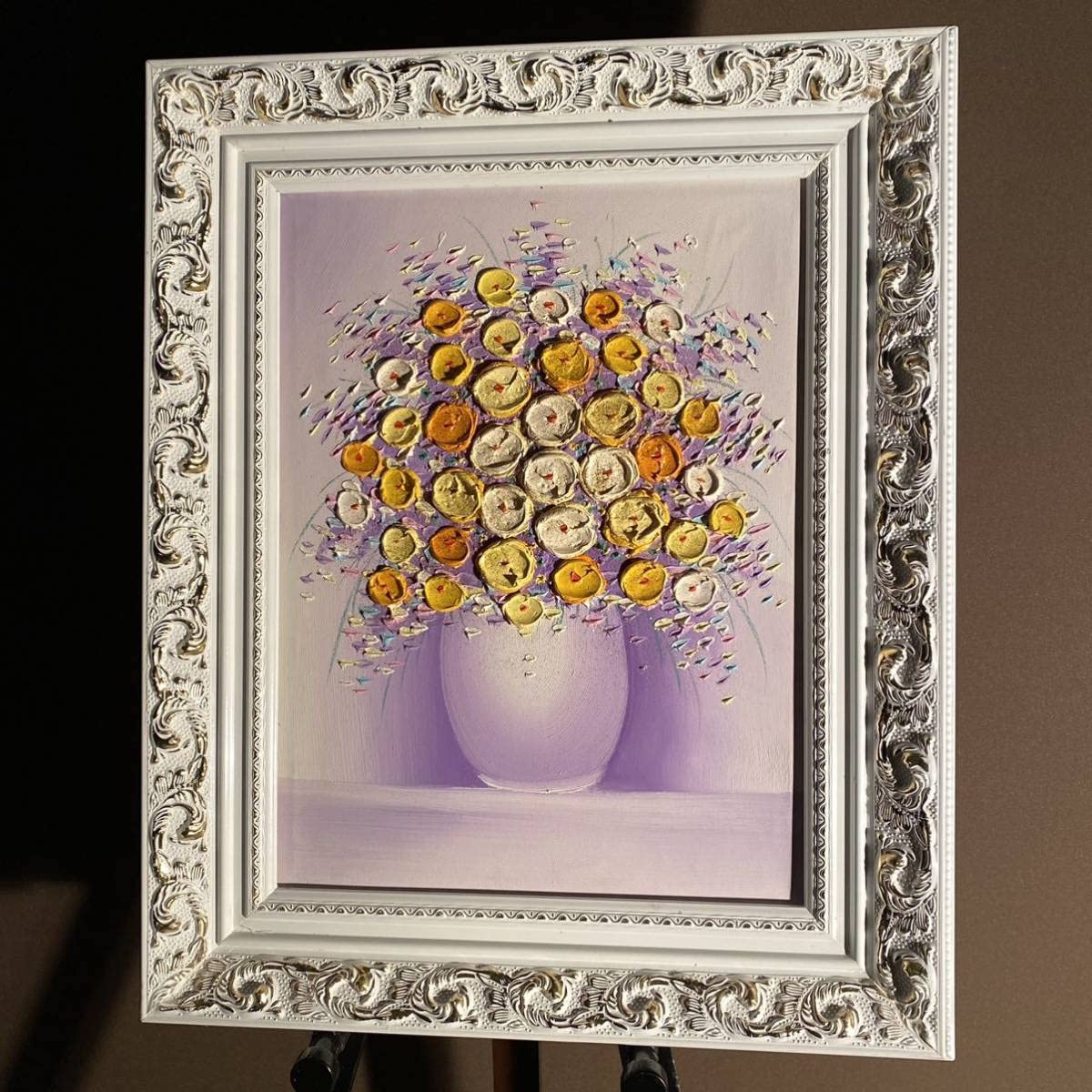 ☆秀作☆手描き油絵 朱に染まる睡蓮 額付 ショップ 肉筆絵画