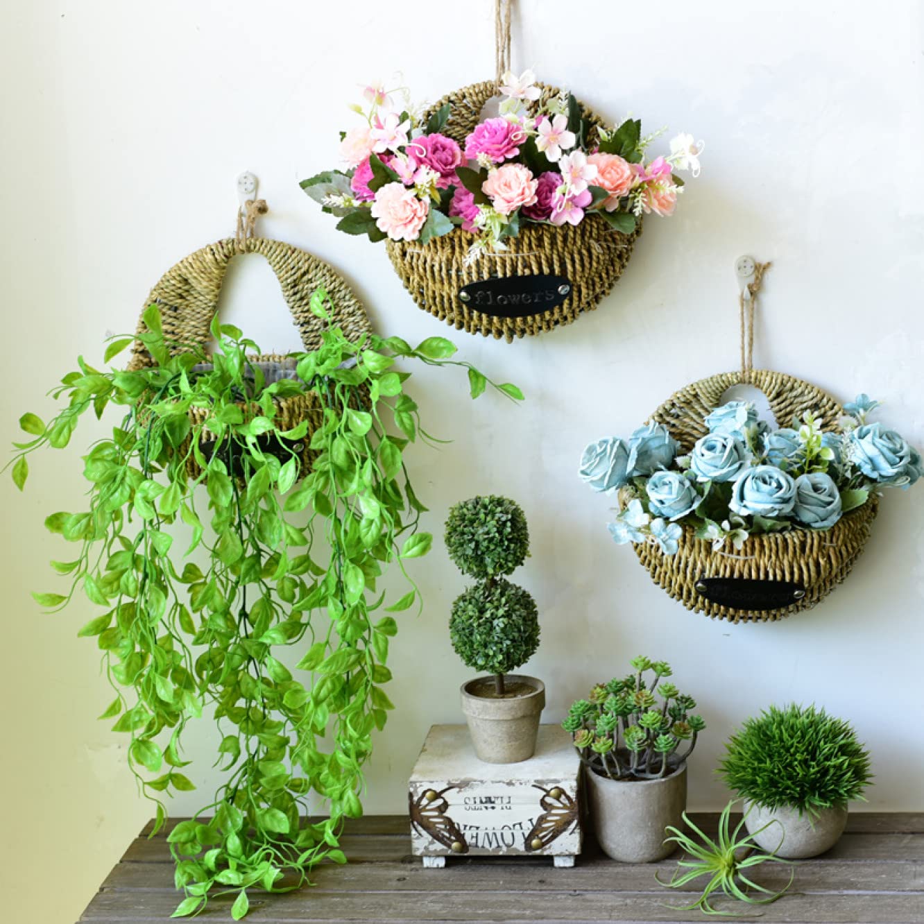 Amazon｜HGJH 造花 人工観葉植物 壁掛け 北欧風 ウォールグリーン 壁面