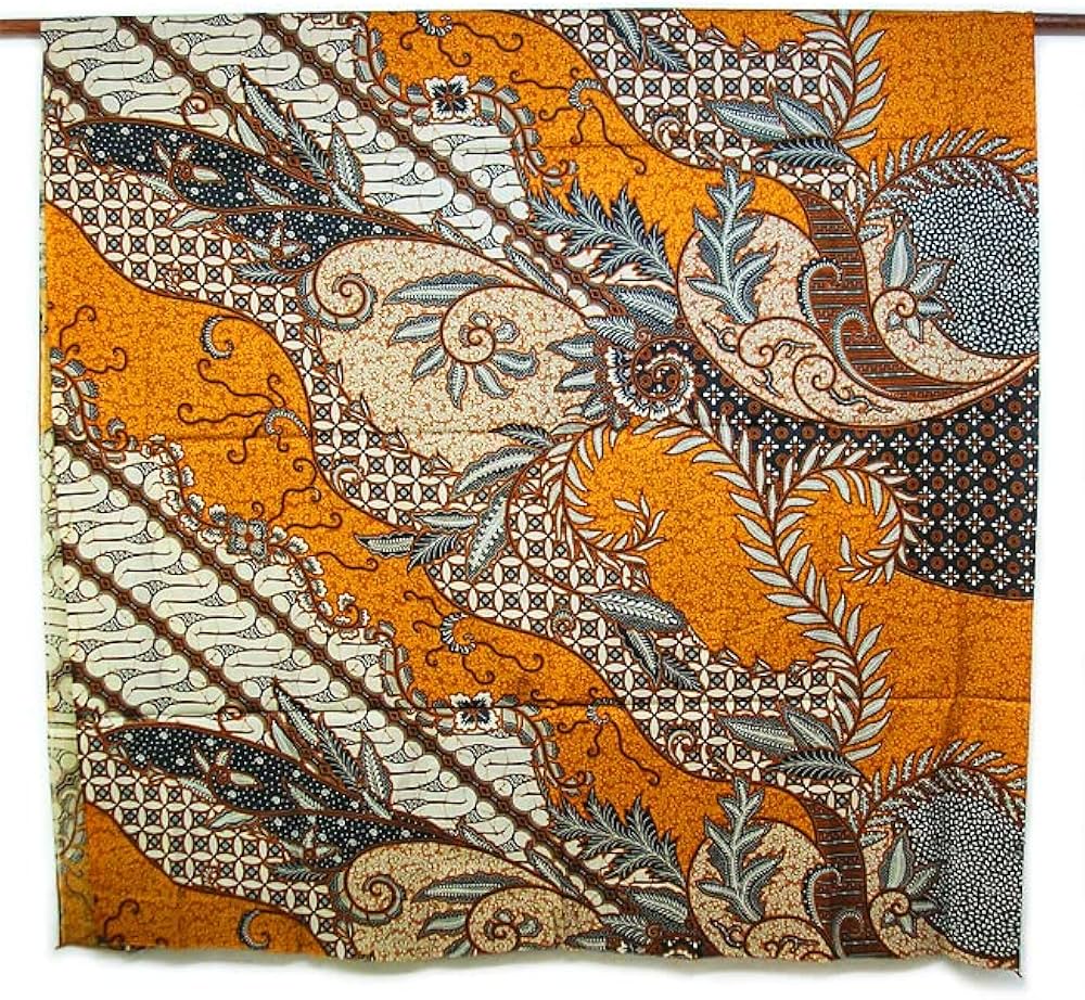 Amazon | バティック ジャワ 更紗 プリント ライトブラウン系 リーフ柄