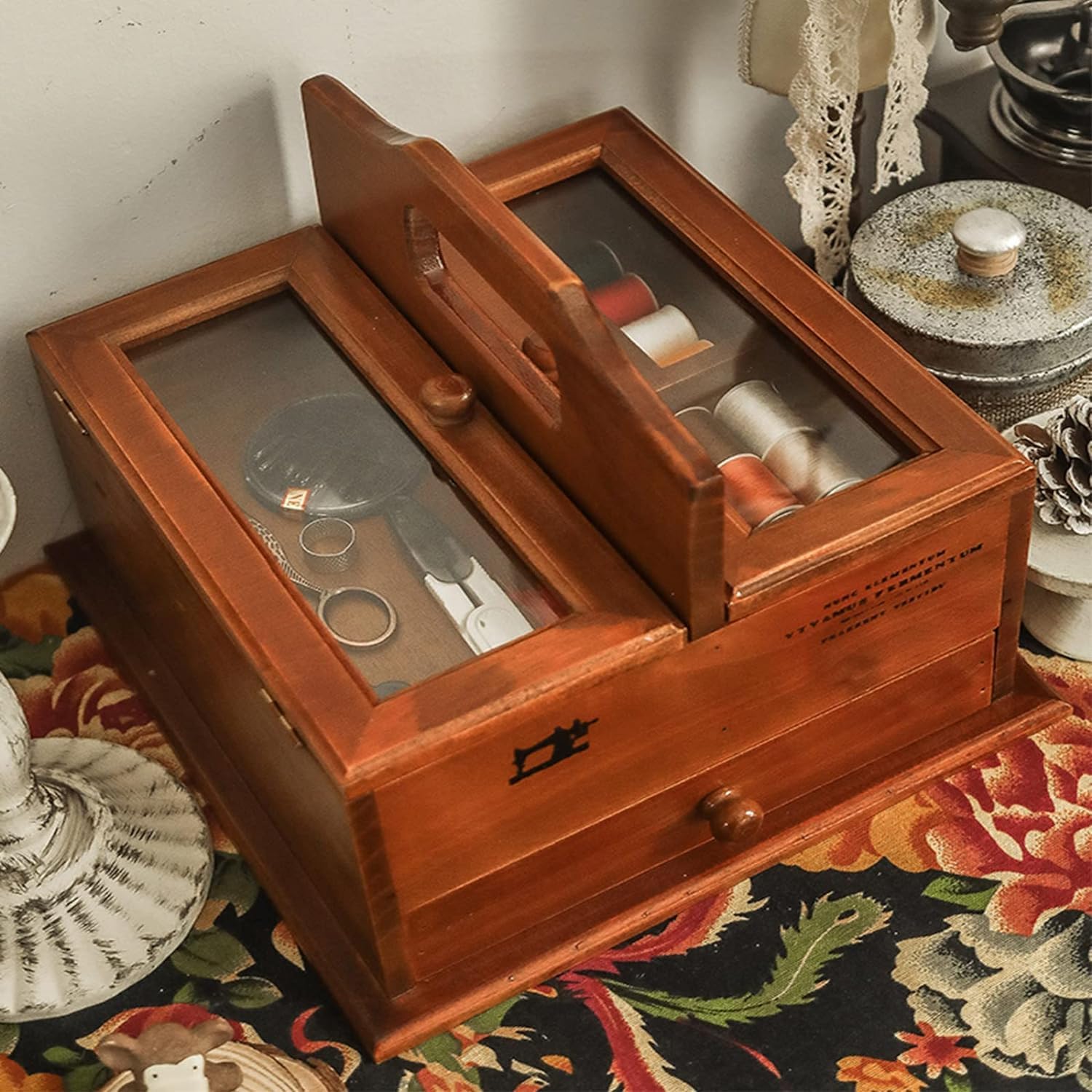 Amazon.co.jp: TVT裁縫箱, レトロな木製ソーイングバスケット