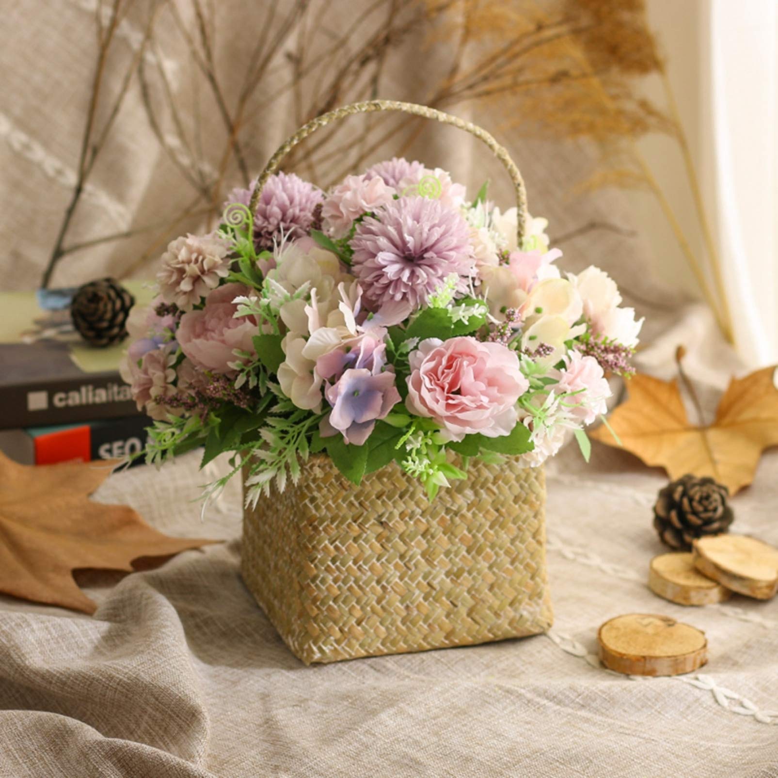 Amazon｜造花 花かご イエロー マルチカラー シャボンフラワー