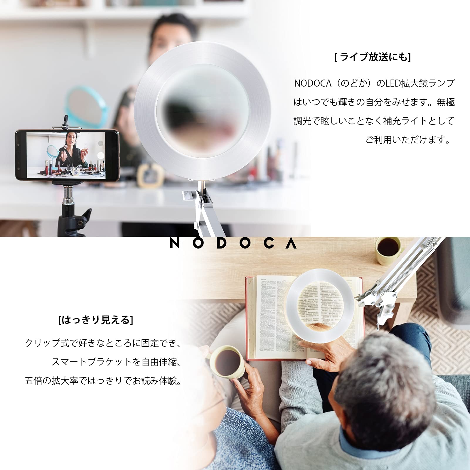 Amazon.co.jp: NODOCA 拡大鏡 スタンド ライト付き スタンド型ルーペ