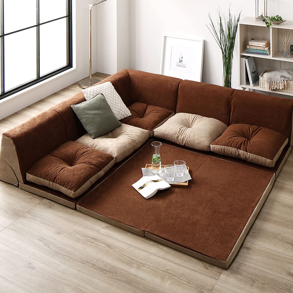 Amazon｜うたた寝ができるソファセット ブラウン／ベージュ フロア