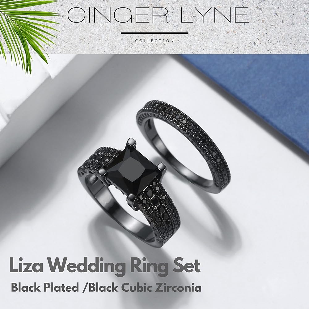 Amazon.com: Liza Black Wedding Ring Set for Women by Ginger Lyne