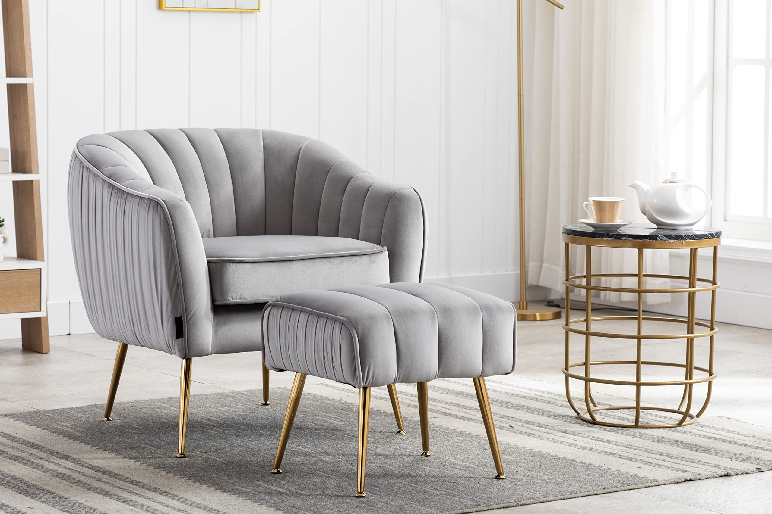 Amazon｜Altrobene 1人掛け ソファー オットマン付き ベルベット