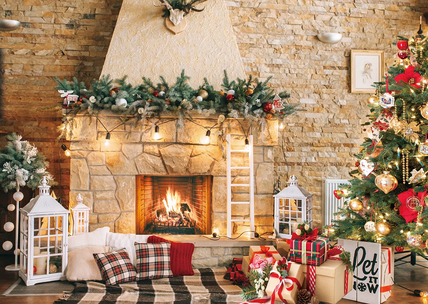 Amazon.co.jp: LTLYH 7x5フィート クリスマス背景 新年背景 クリスマス