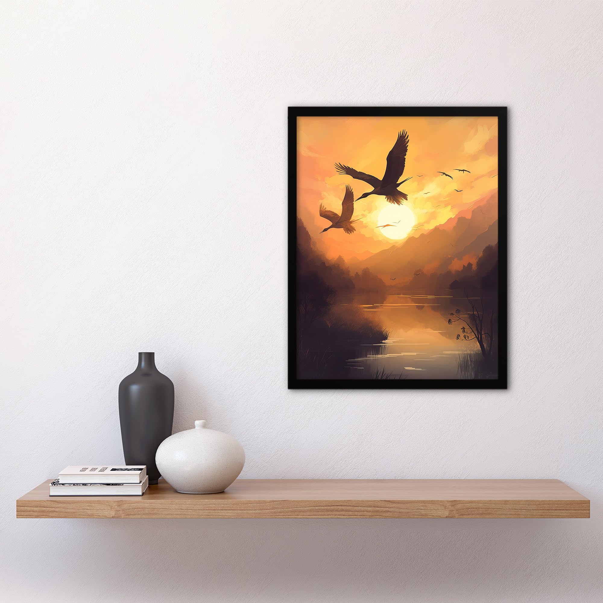 Amazon.com: Artery8 Cranes Soaring Against a Golden Sunset Sky