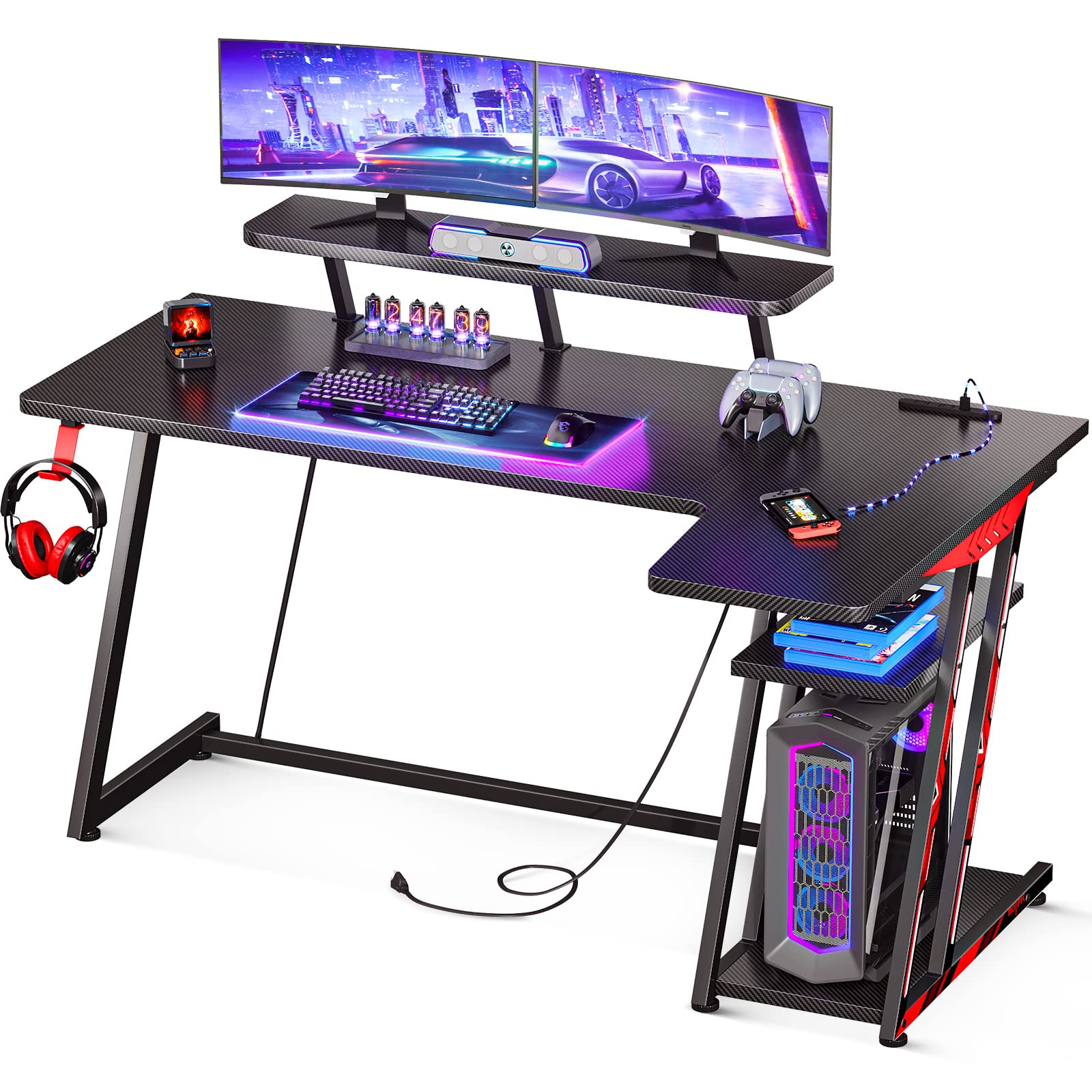 Amazon | MOTPK ゲーミングデスク L字 パソコンデスク コンセント付き