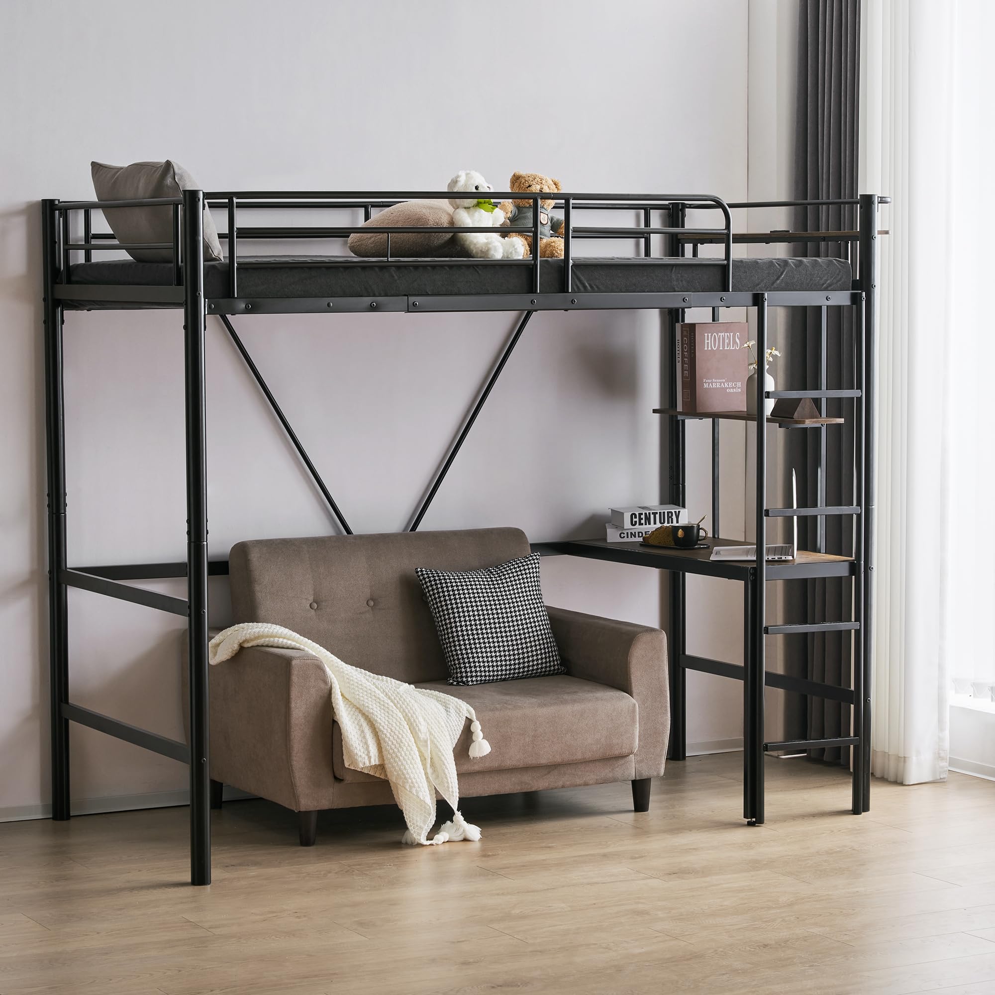 Amazon｜ロフトベッド パイプベッド シングル ロフト机付き パイプ