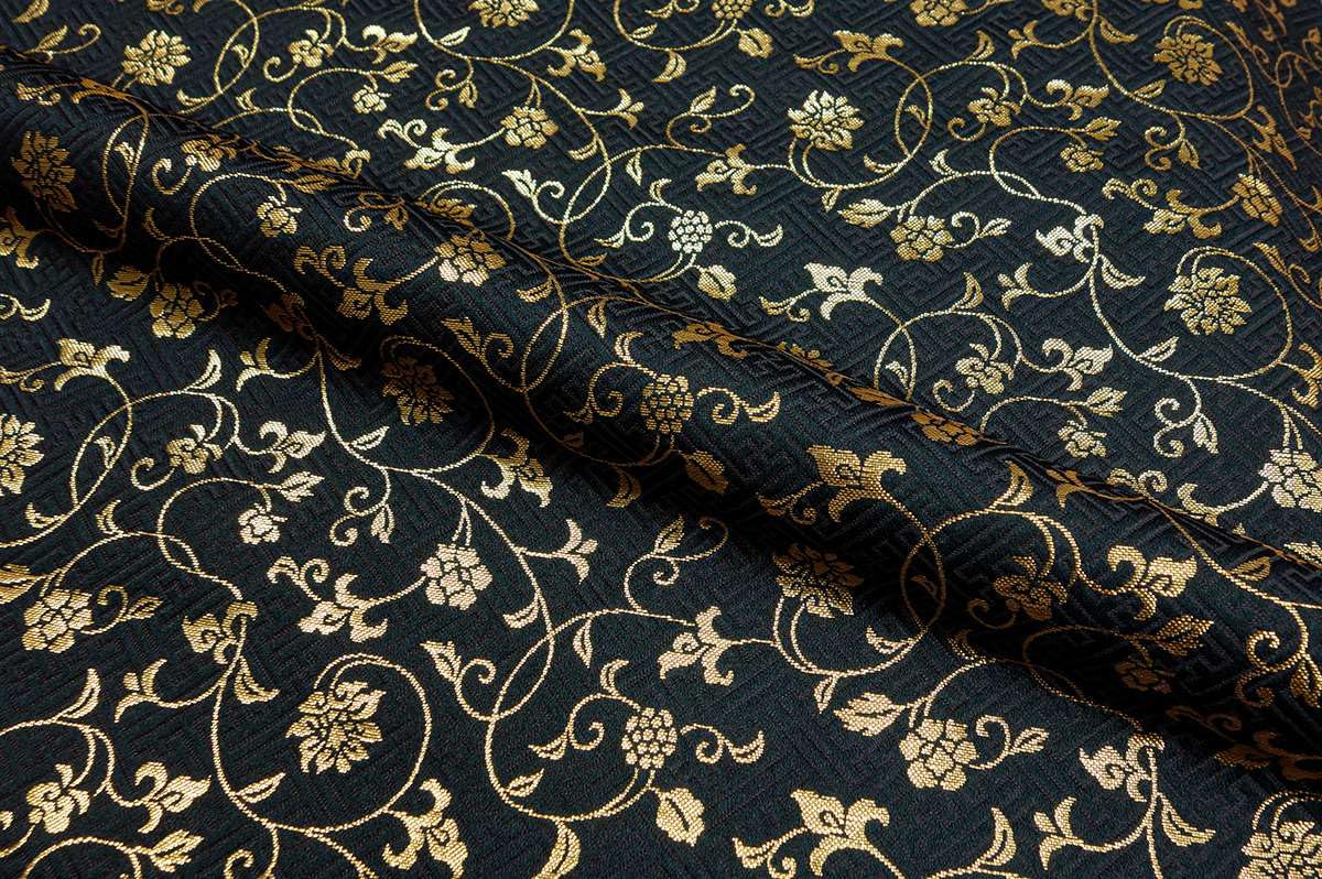 Amazon | 和柄 生地 京都 西陣織 金襴生地 サヤ型地に花唐草 (黒・金