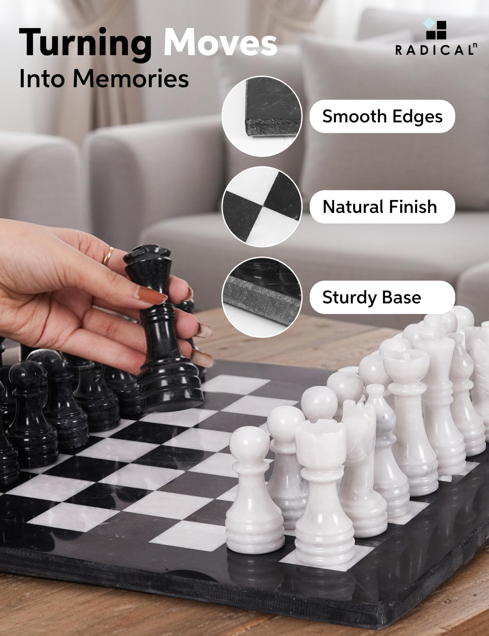 Amazon | Radicaln 大理石チェスセット 15インチ ブラック&ホワイト
