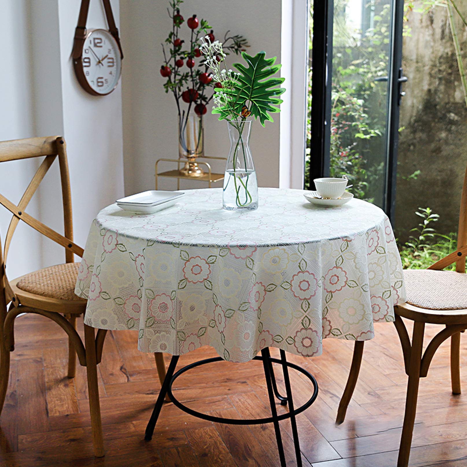 Amazon｜テーブルクロス ビニール 花柄 北欧 おしゃれ 円形 丸い