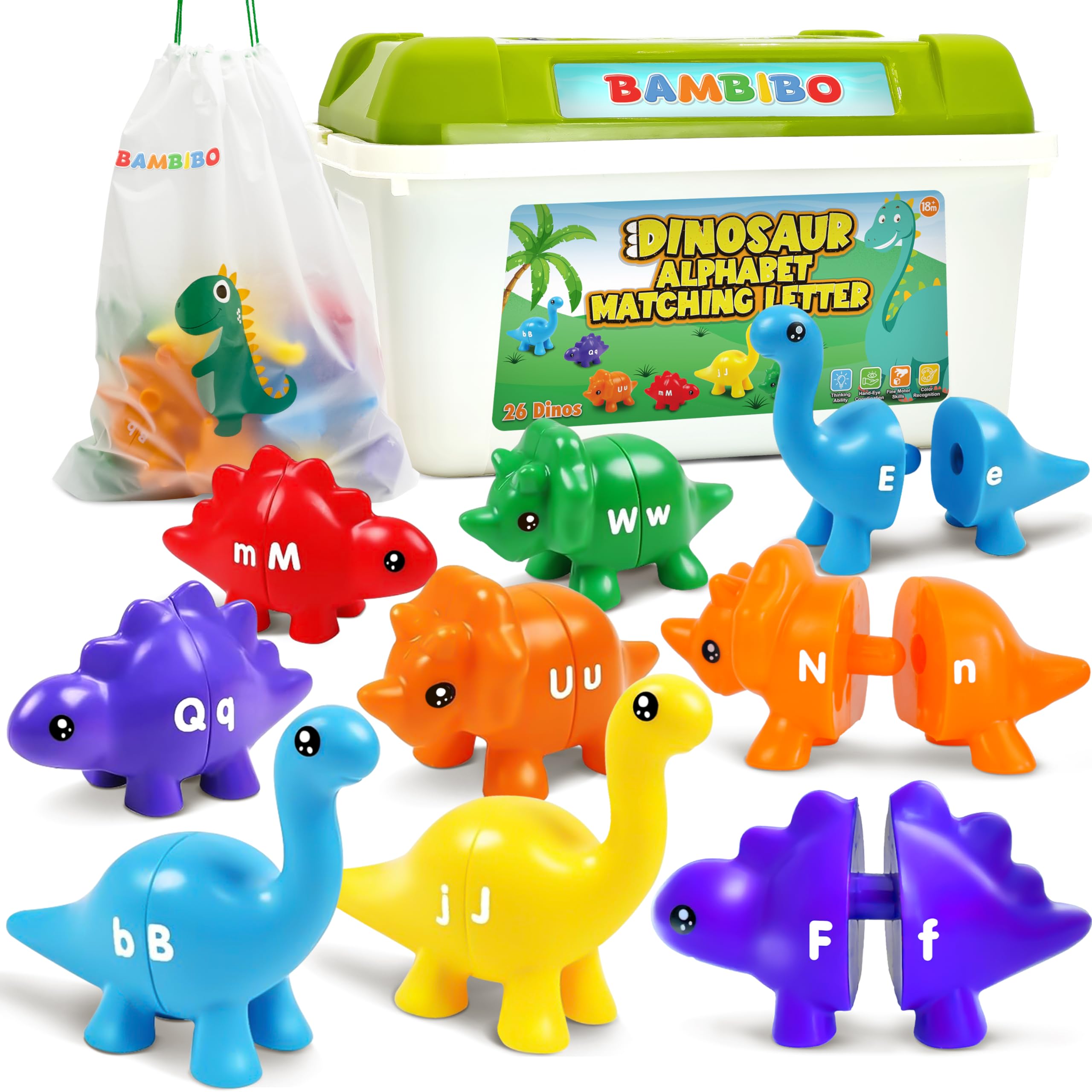 Amazon | Bambibo 恐竜アルファベット学習おもちゃ - 52個 収納