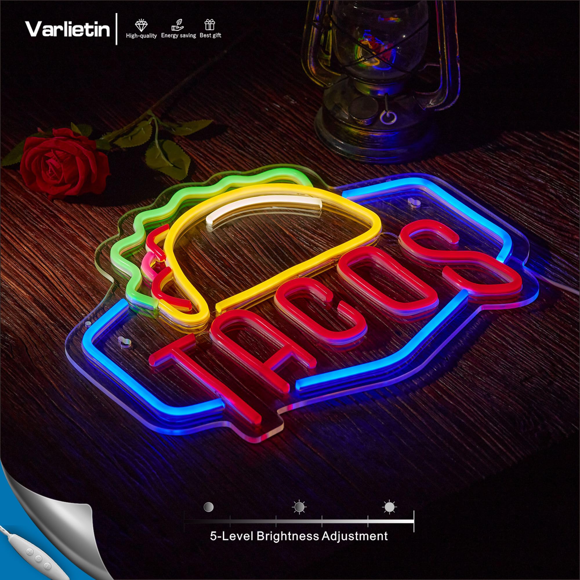 Tacos Neon Sign for Wall Decor, Taco Open LED Neon Signs Lights