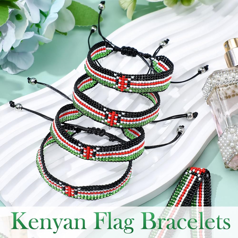Amazon.co.jp: Quelay 8個 ケニア国旗ビーズブレスレット 調節可能