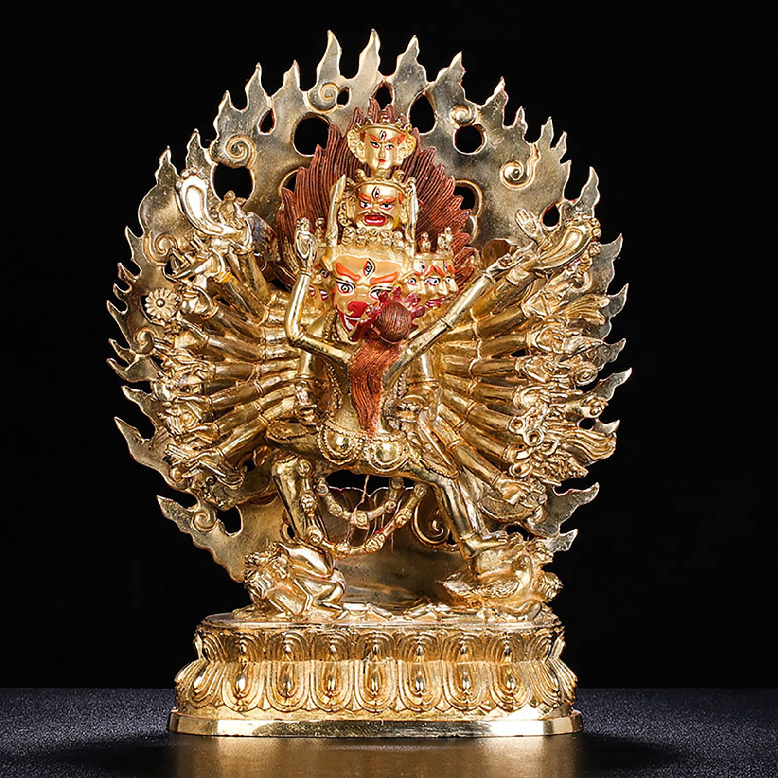 Amazon | チベットスタイルの大威徳明王の彫像手作りのフルギルト